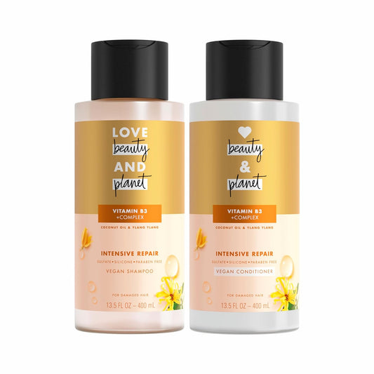 Love Beauty and Planet Hope and Repair Shampoo and Conditioner Coconut Oil & Ylang Ylang 2 Count Dry Hair and Damaged Hair Care Paraben Free, Silicone Free, and Vegan 13.5 oz