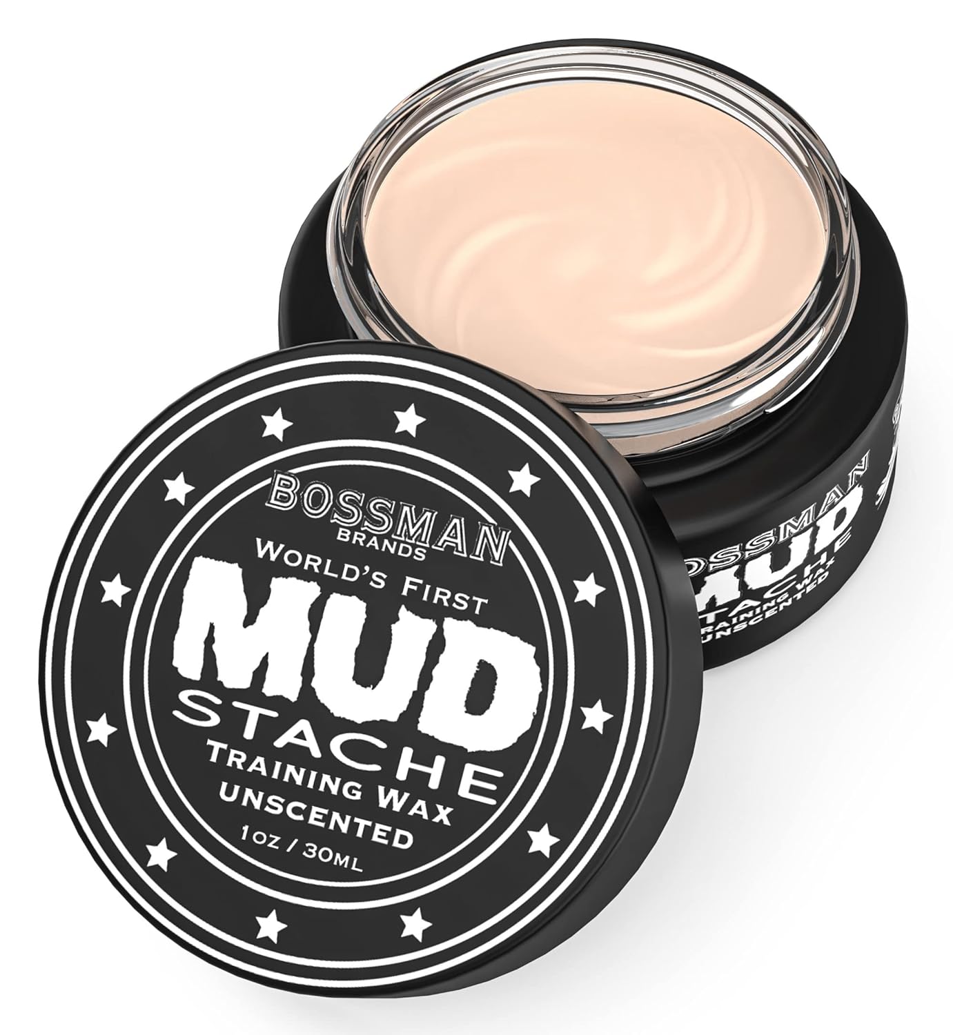 Bossman MUDstache Unscented Mustache Wax Ð No Pull - Spreads Easy for a Strong Non-Tacky 24 hr Hold - Tame, Train and Style - Moustache Wax for Men (1oz)
