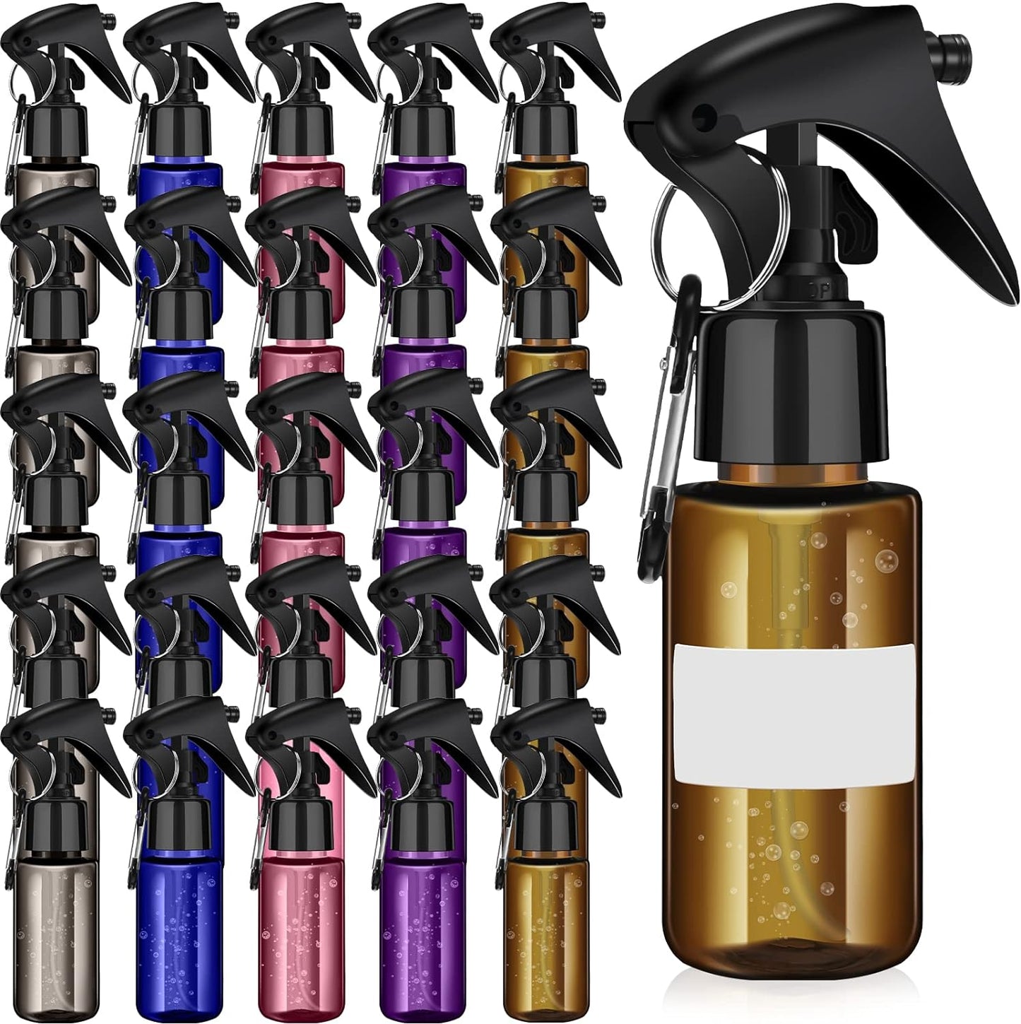 Roshtia 20 Pcs Small Spray Bottle with Keychain 2 oz Plastic Mini Spray Bottles Refillable 60ml Travel Size Spray Bottle with 1 Sheet Sticker Empty Hand Sanitizer Containers for Face Wash, 5 Colors