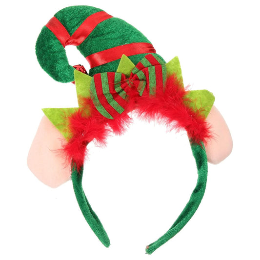 Lurrose Christmas Elf Headband Xmas Elf Hat Hair Band Elf Feather Headpiece with Bell for Santa Party Cosplay Costume Decoration