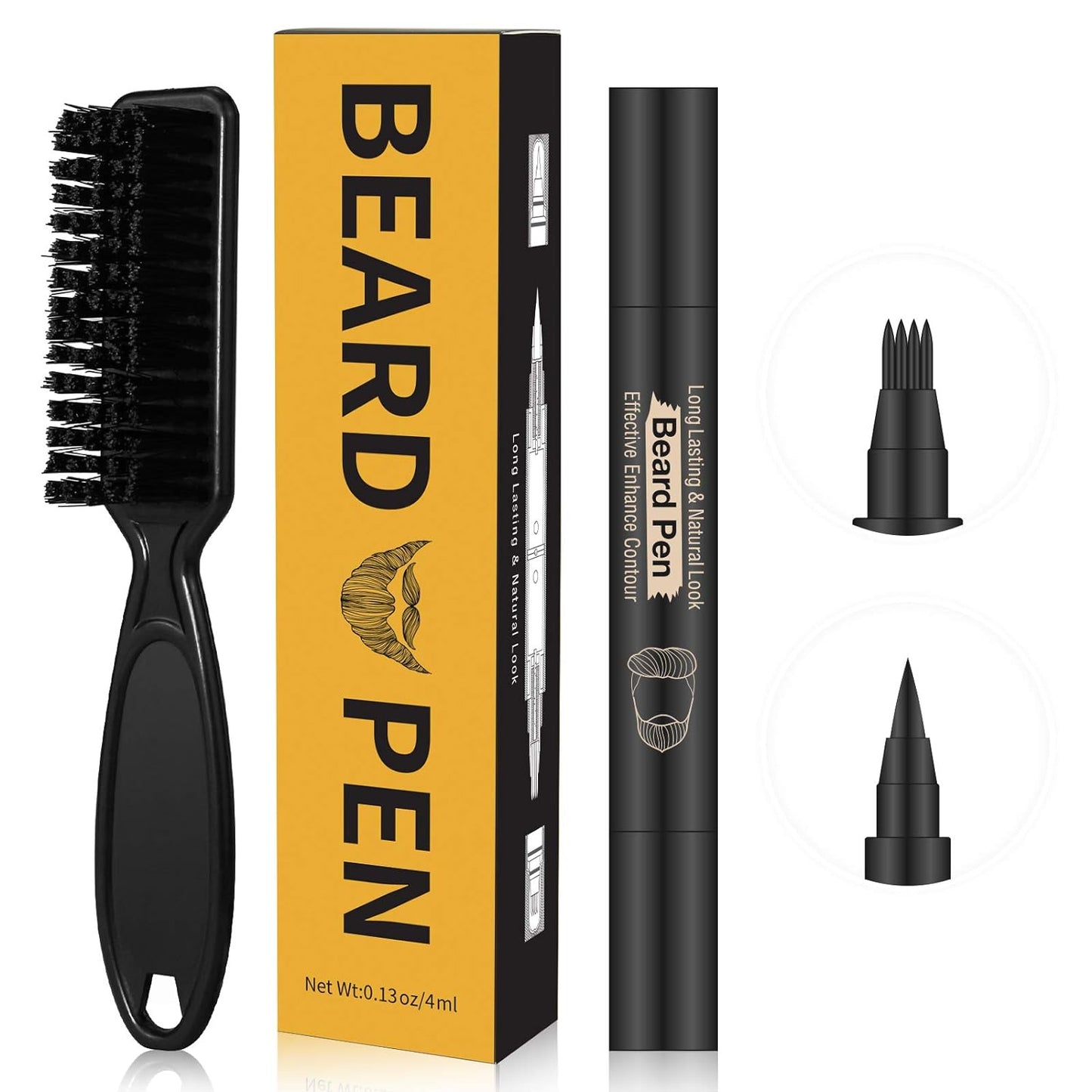 Beard Pencil Filler for man Water Proof Beard pen and beard brush Long Lasting Coverage Natural Finish, Male Mustache Repair Shape, Effective Enhance Facial Hair _BLACK_