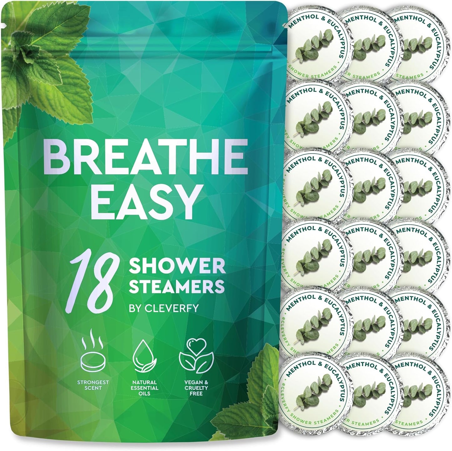 Cleverfy Shower Steamers Aromatherapy - 18 Pack of Menthol & Eucalyptus Shower Bombs with Essential Oils for Relaxation and Nasal Congestion. Birthday Gifts for Women and Valentines Day Gifts for Her