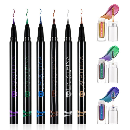La Catrina DE'LANCI 3 Color Liquid Eyeshadow Set, Intense Multi-color Shifting + 6 Color Shimmer Liquid Eyeliner