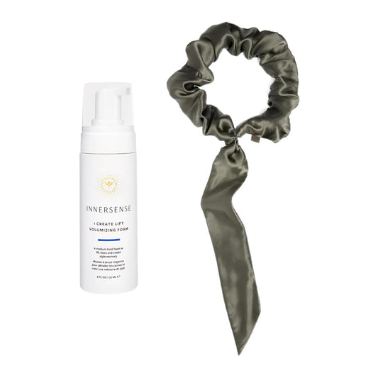 INNERSENSE I Create Lift Volumizing Foam + Helix Hair Labs Silk Slip Tie (Charcoal) Bundle | Non-Toxic, Cruelty-Free, Clean Haircare