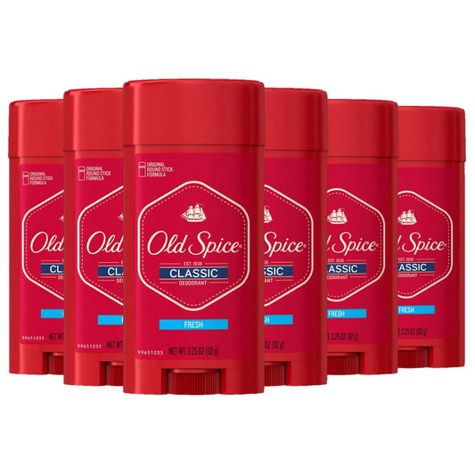 Old Spice Aluminum Free Deodorant for Men Classic Fresh Stick, 3.25 Oz (Pack of 6)