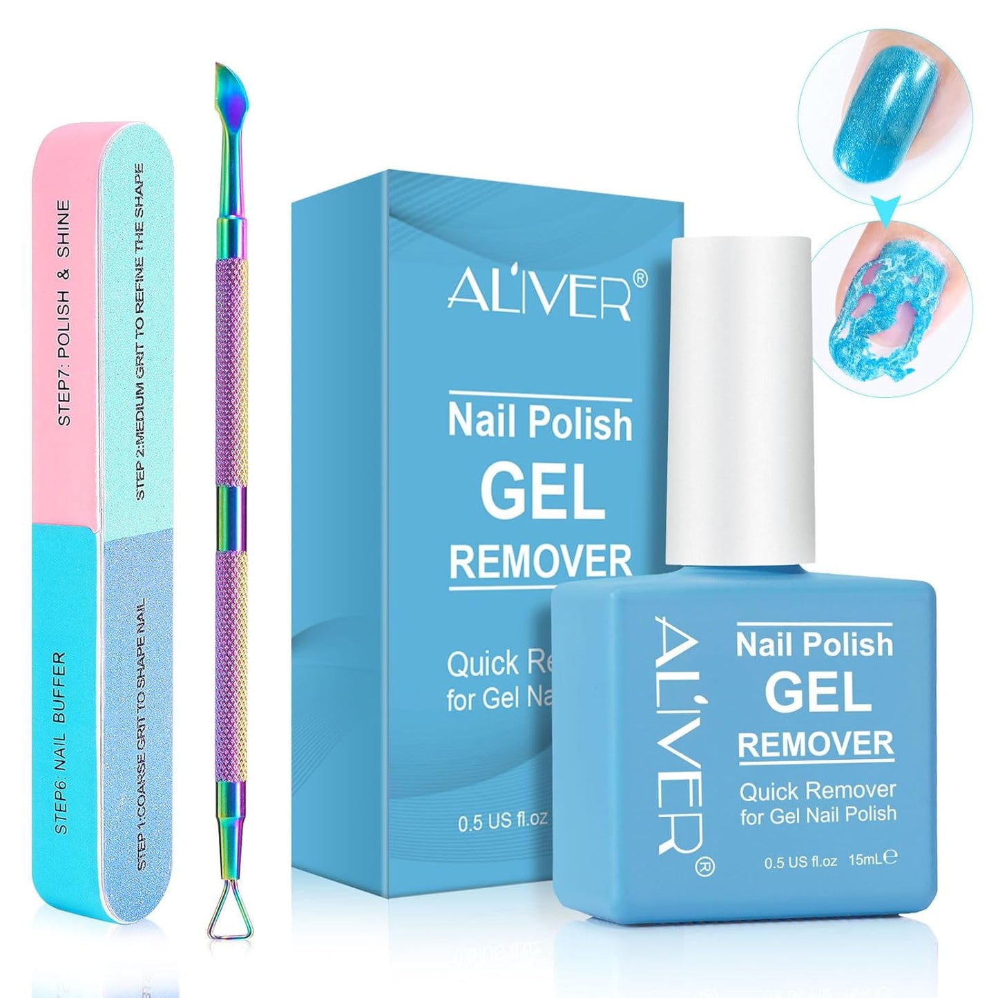 ATOANY Gel Nail Polish Remover 0.5 Fl Oz with Nail File & Nail Polish Scraper, Professional Gel Polish Remover for Nails, Easily & Quickly Remove Nail Polish in 3-5 Minutes, Doesn't Hurt Nails