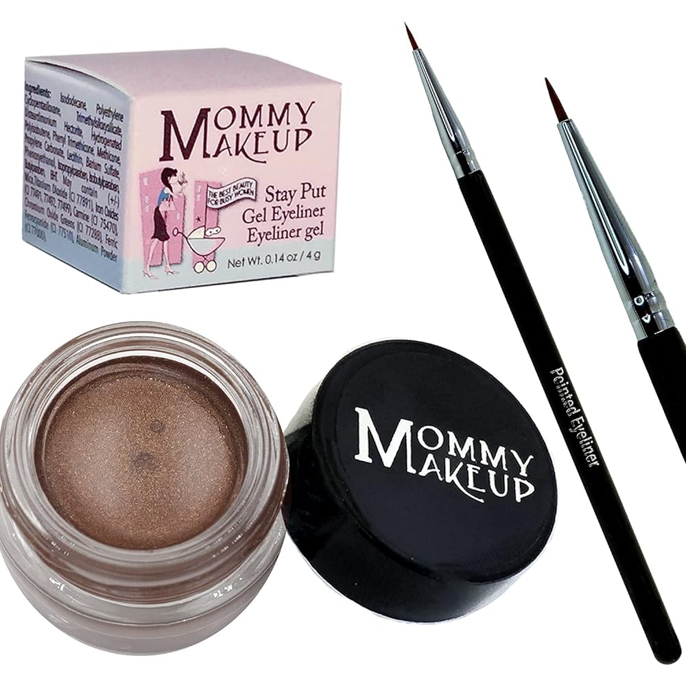Mommy Makeup [Bundle - Save 20%] Waterproof Stay Put Gel Eyeliner in Chocolate Sizzle + Pointed Eyeliner Brush
