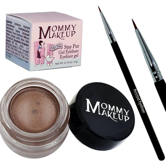 Mommy Makeup [Bundle - Save 20%] Waterproof Stay Put Gel Eyeliner in Chocolate Sizzle + Pointed Eyeliner Brush