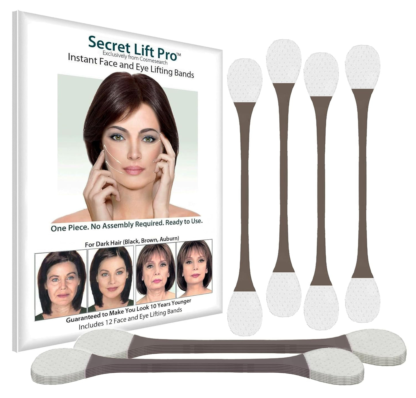 Secret Lift Pro - Pre-Assembled Face and Eye Lift Tapes with Bands One Size (Dark Hair)