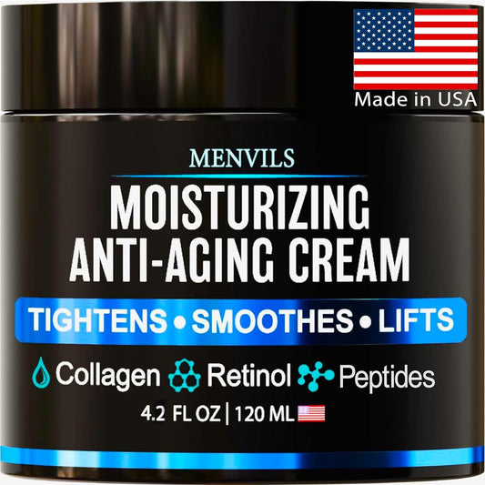 Mens Face Moisturizer Cream - Anti Aging & Wrinkle for Men - Face Moisturizer For Men - Men's Face Lotion with Collagen, Retinol, Peptides, Jojoba Oil - Facial Mens Skin Care - Day & Night - 4.2 OZ