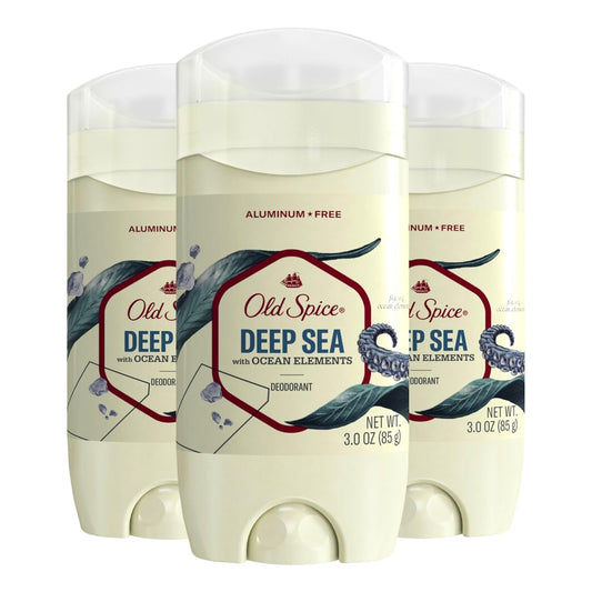 Old Spice Men's Deodorant Aluminum-Free Deep Sea with Ocean Elements, 3oz (Pack of 3)