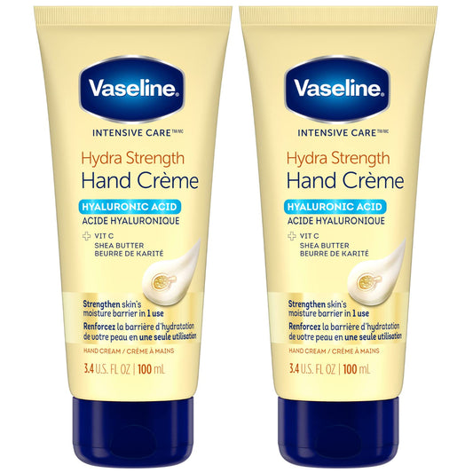 Vaseline Hand Cream for Dry Skin - Hydra Strength Hand Lotion with Hyaluronic Acid, Vitamin C, and Shea Butter, Intensive Care Hand Repair Cream, 3.4 Oz Ea (Pack of 2)