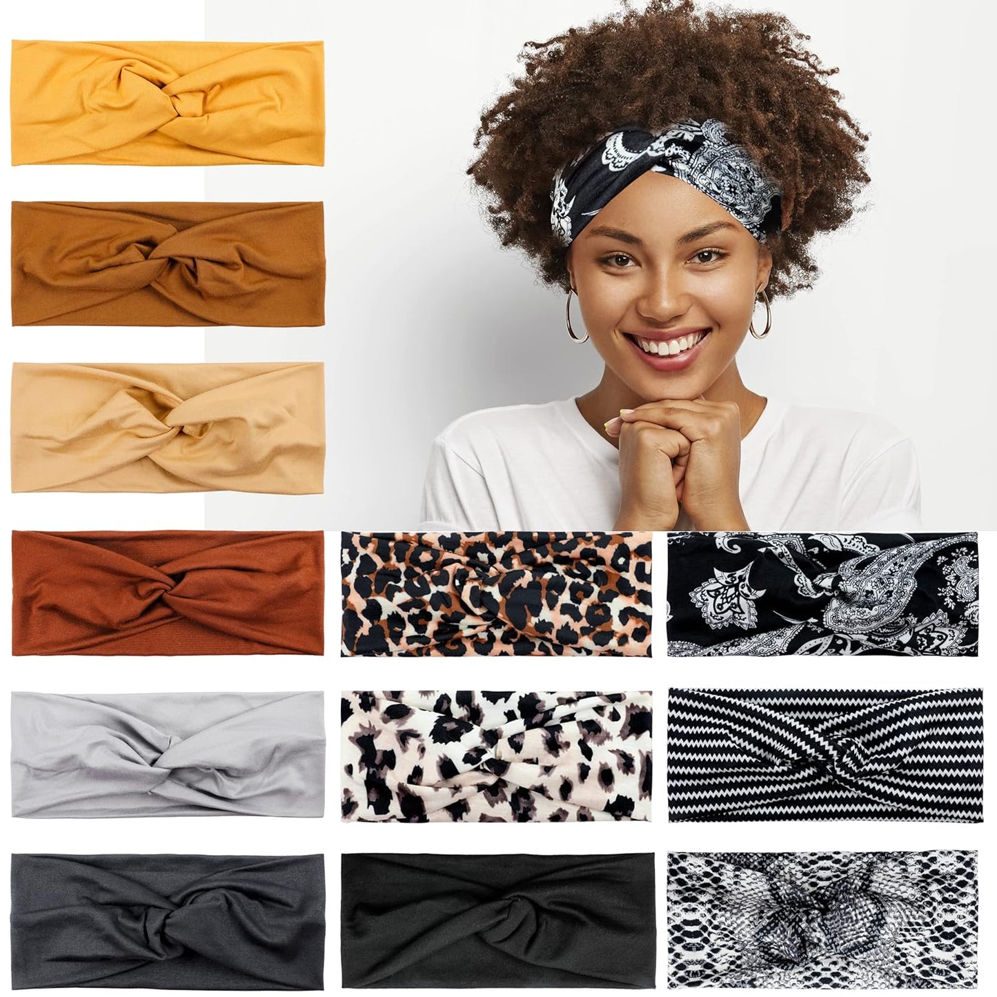 Lotus78 12 pack, Multicolor Non Slip Hairbands for Women and Girls Elastic thick Sweat Band, Trendy and classy Head Band - Boho Headbands for Running , Exercise & Yoga (Personality Icon)