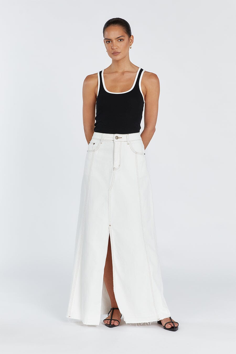 LENNON OFF WHITE DENIM MAXI SKIRT