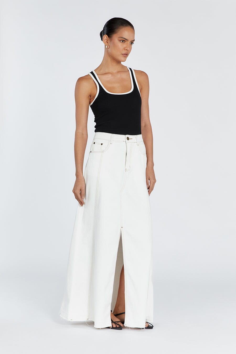 LENNON OFF WHITE DENIM MAXI SKIRT