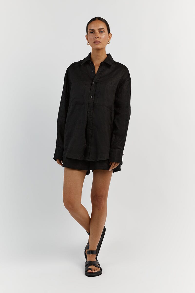 HAZEL BLACK LINEN SHIRT Clothing DISSH Boutiques 6 BLACK