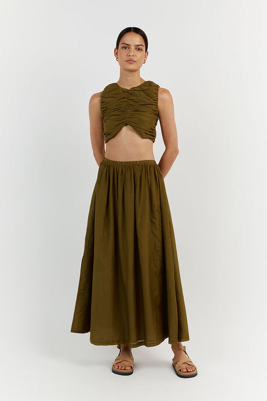 FRANKIE OLIVE SLEEVELESS CROP TOP Clothing DISSH Boutiques 14 OLIVE