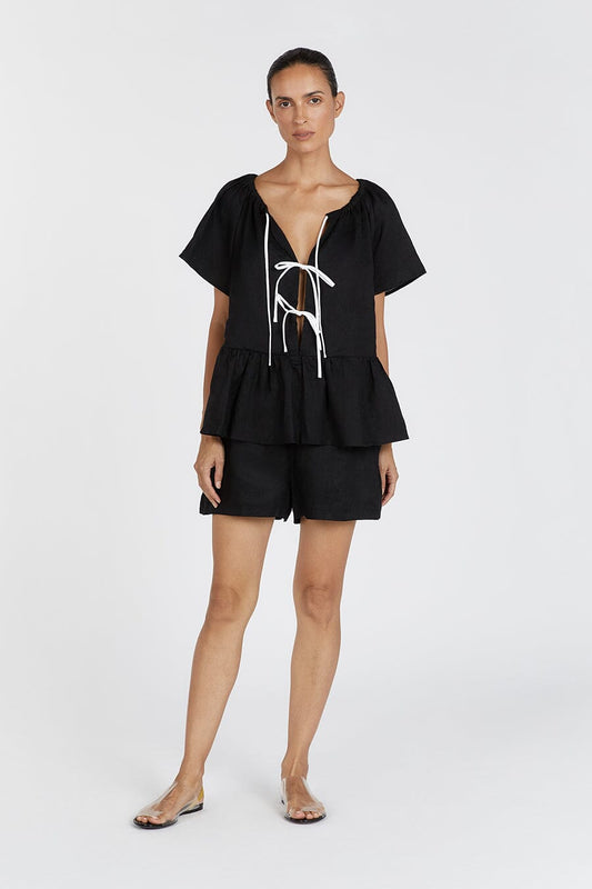 DEL BLACK LINEN SLEEVED TOP Clothing DISSH Boutiques 8 BLACK