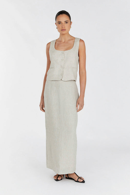 ROBERTS NATURAL LINEN MIDI SKIRT Clothing DISSH Boutiques