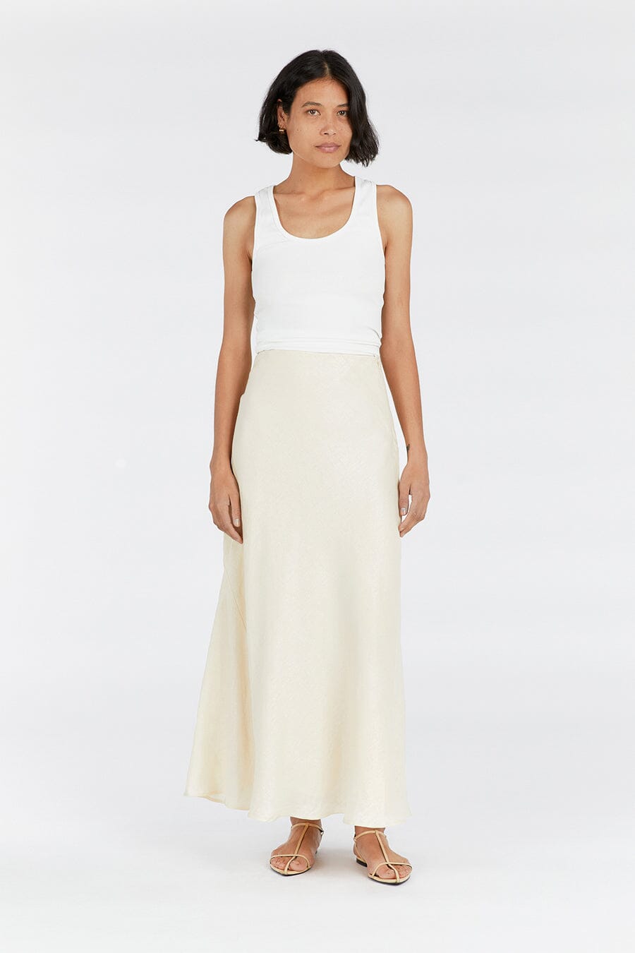 SYRAH BUTTERMILK LINEN MIDI SKIRT