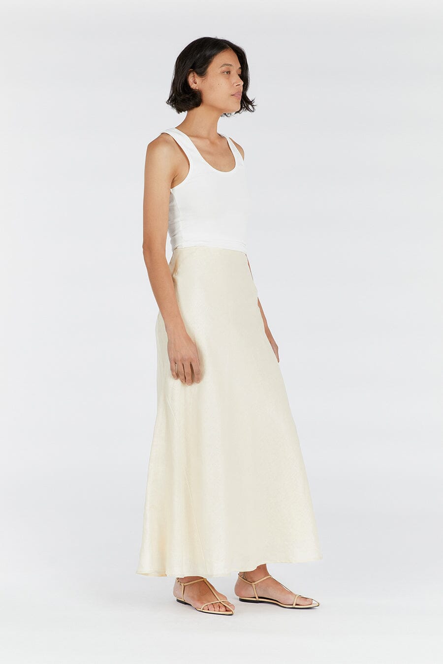 SYRAH BUTTERMILK LINEN MIDI SKIRT