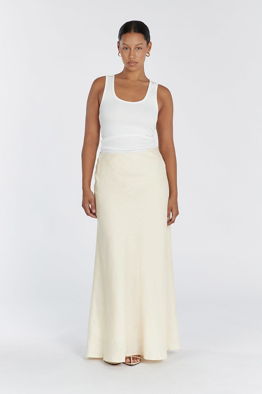 SYRAH BUTTERMILK LINEN MIDI SKIRT