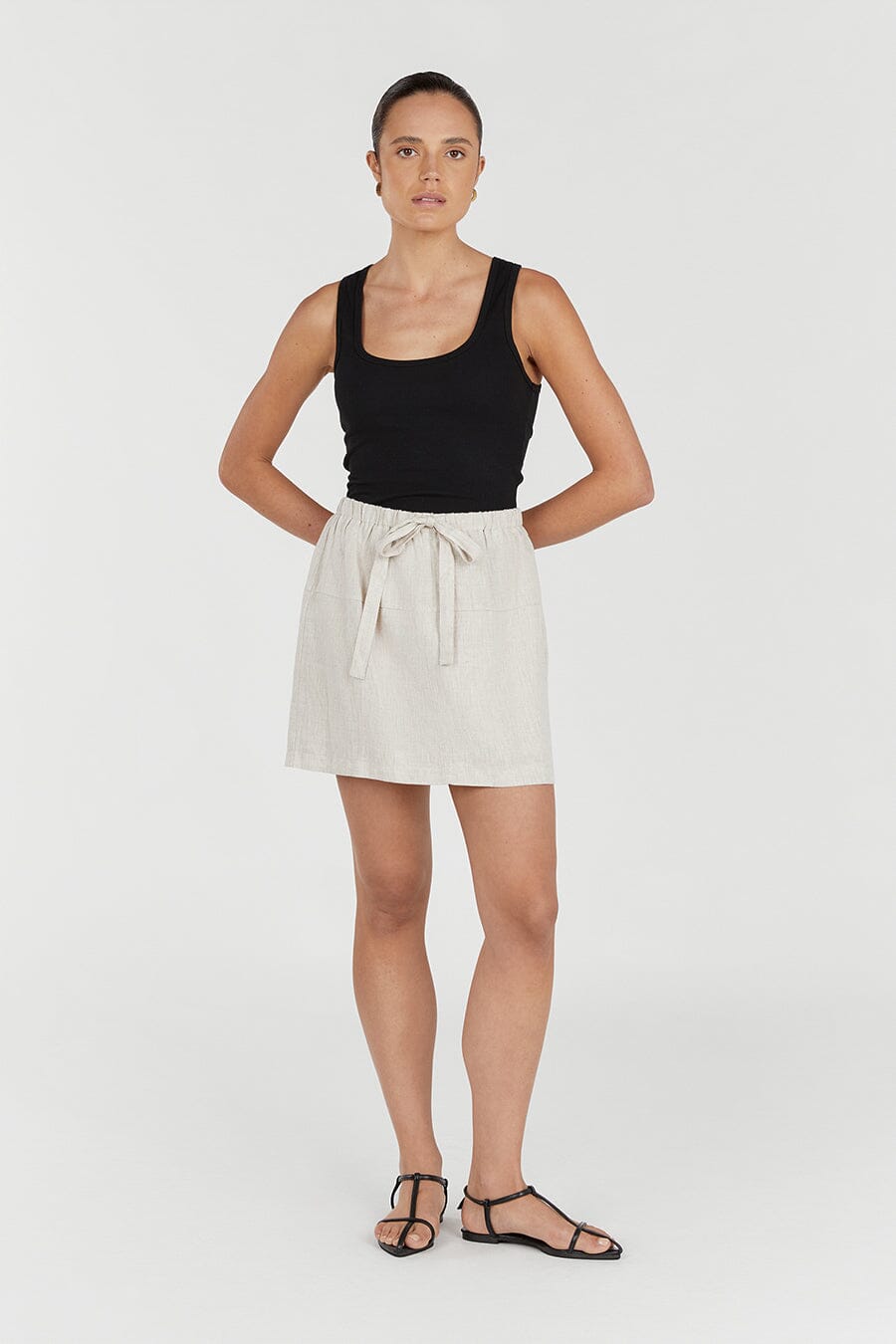 GINGER NATURAL LINEN MINI SKIRT Clothing DISSH Boutiques 6 NATURAL