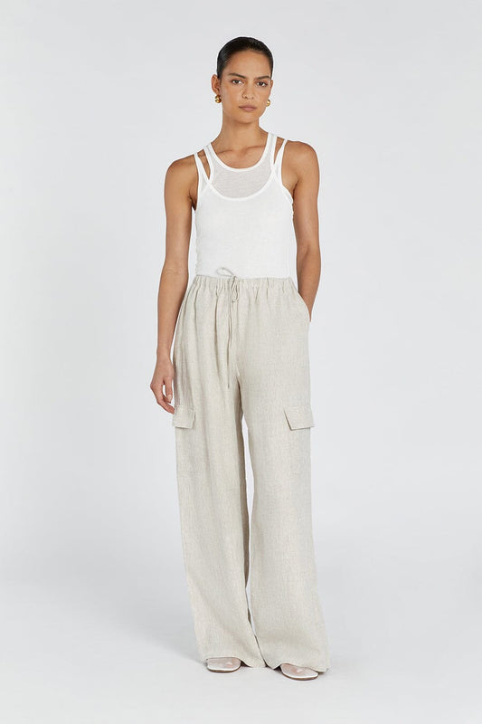 INGRID NATURAL LINEN CARGO PANT Clothing DISSH Boutiques 14 NATURAL