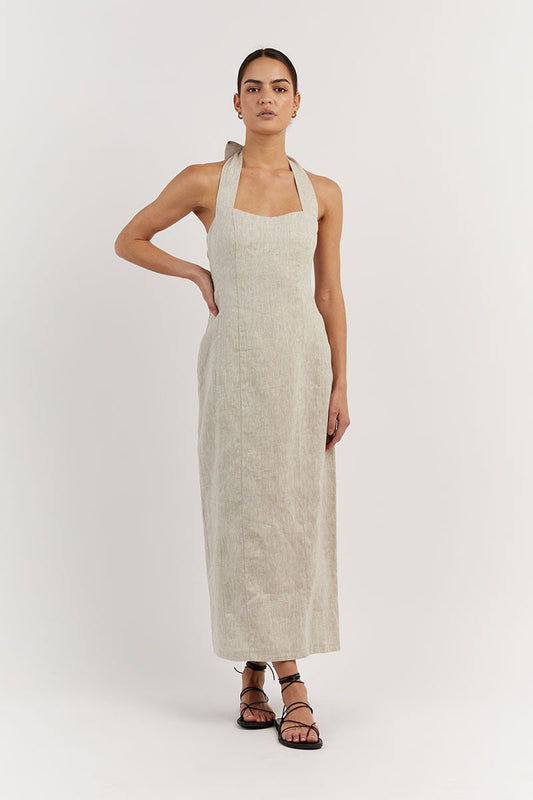 WILLOW NATURAL LINEN LONG DRESS Clothing DISSH Boutiques 12 NATURAL