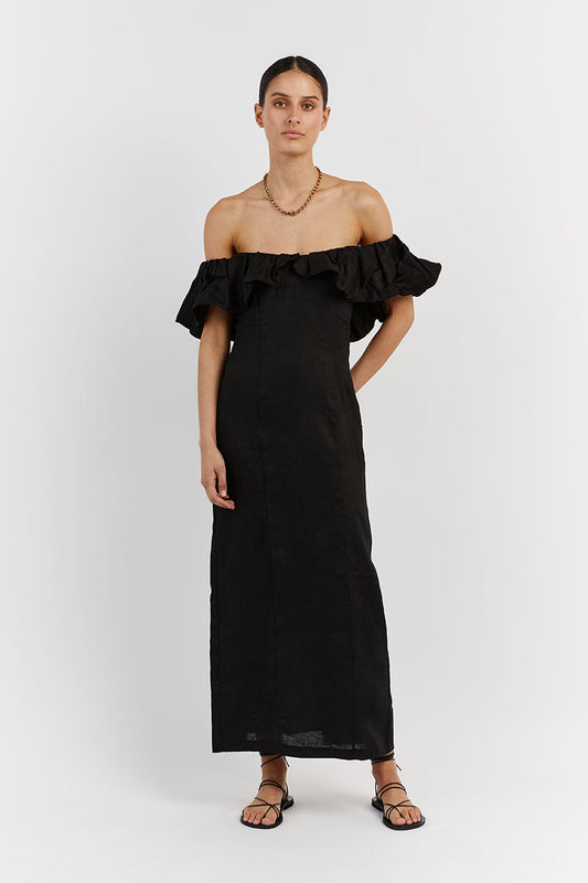 ISABELLE BLACK LINEN MIDI DRESS Clothing DISSH Boutiques 6 BLACK