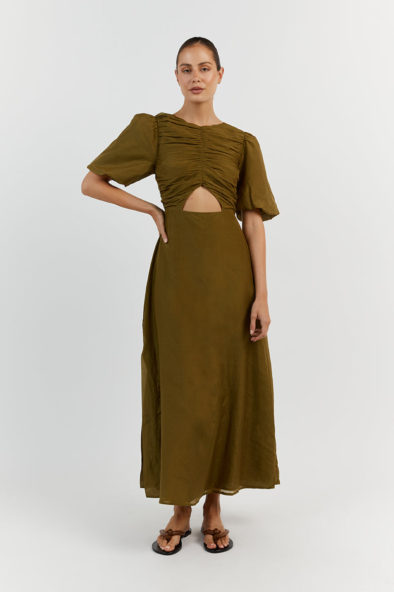 FRANKIE OLIVE CUT OUT MIDI DRESS Clothing DISSH Boutiques 16 OLIVE