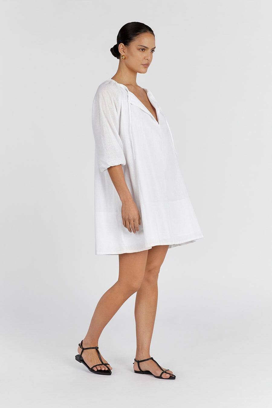 NADIA WHITE LINEN SMOCK DRESS