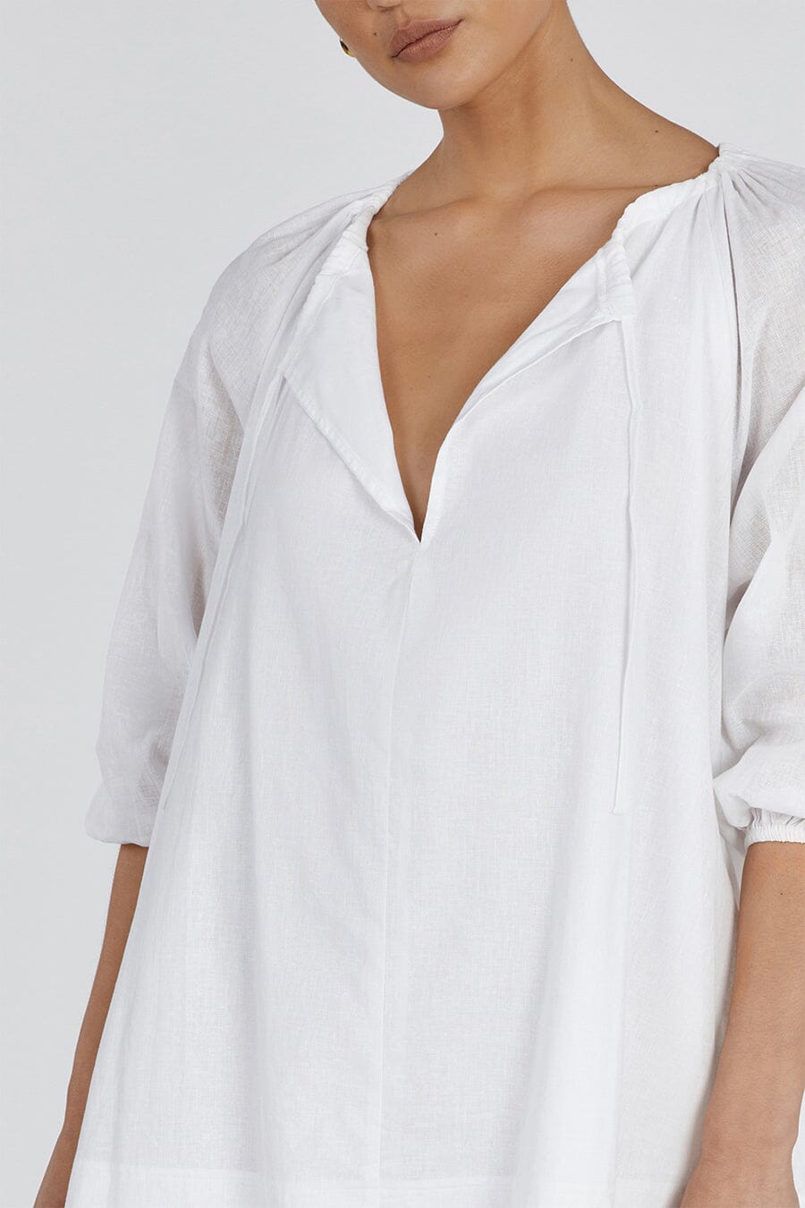 NADIA WHITE LINEN SMOCK DRESS