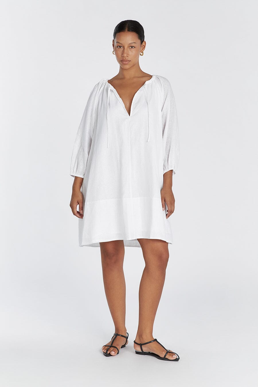 NADIA WHITE LINEN SMOCK DRESS