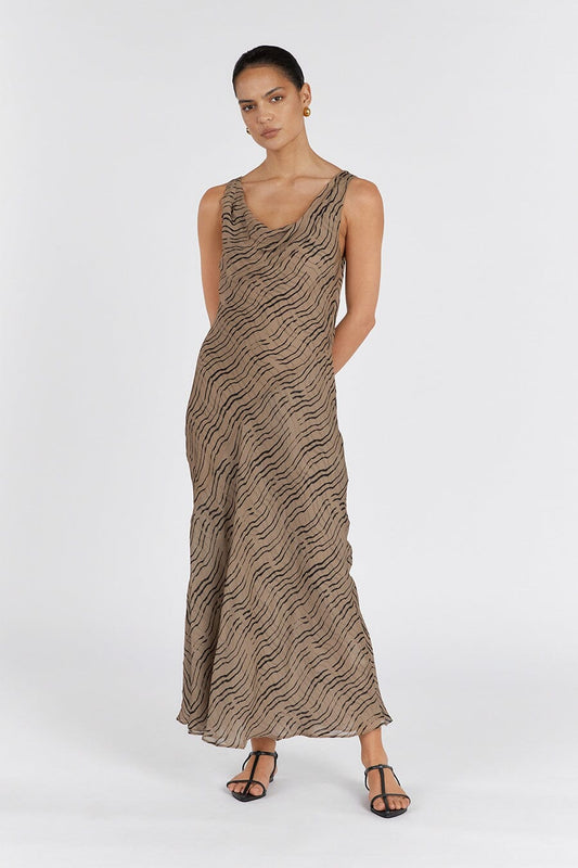 CLAIR CHOC COWL NECK MAXI DRESS