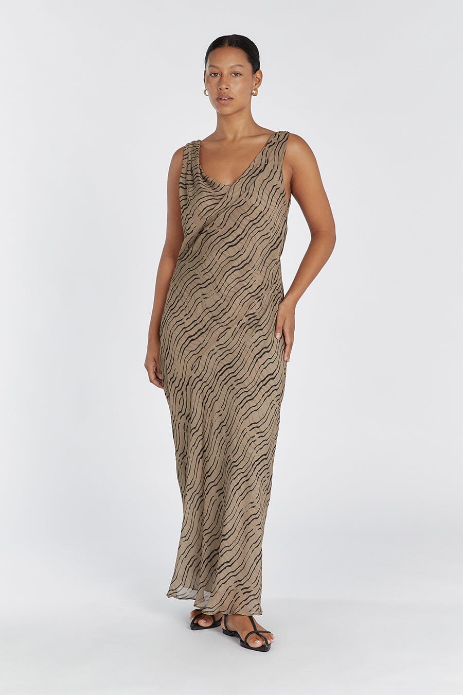 CLAIR CHOC COWL NECK MAXI DRESS