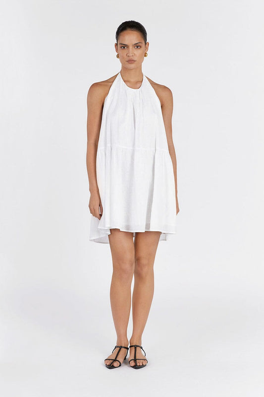 ARI WHITE LINEN HALTER  MINI DRESS