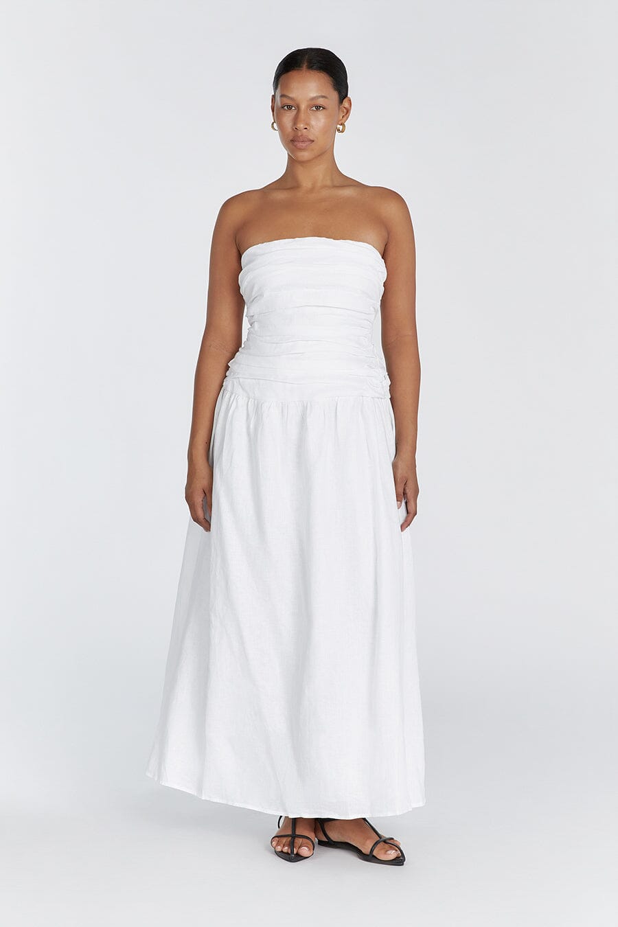 CATANIA WHITE LINEN STRAPLESS DRESS