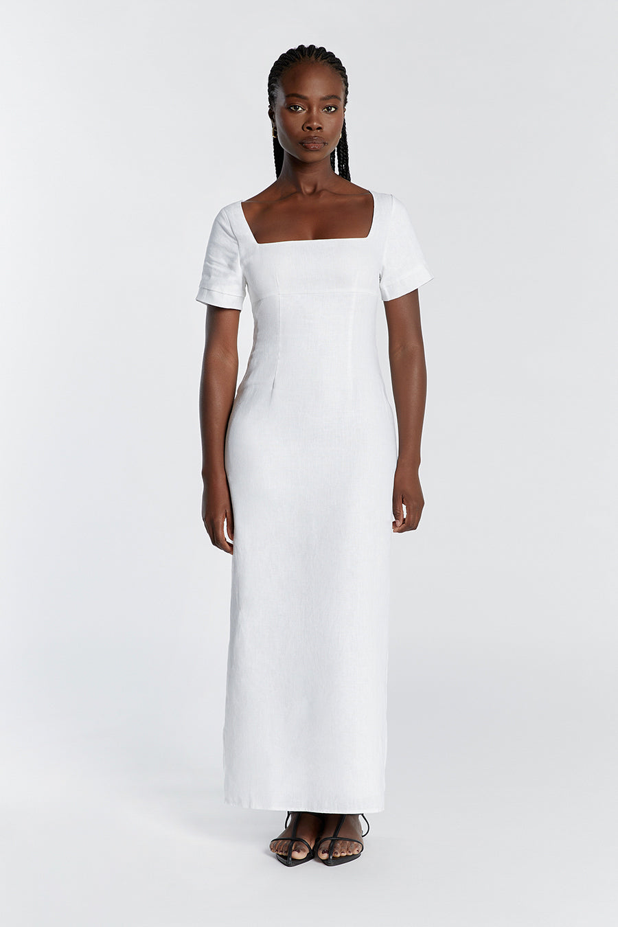 JAMIE WHITE LINEN MIDI DRESS