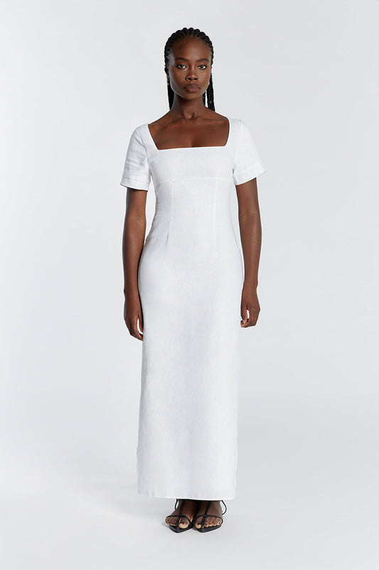 JAMIE WHITE LINEN MIDI DRESS