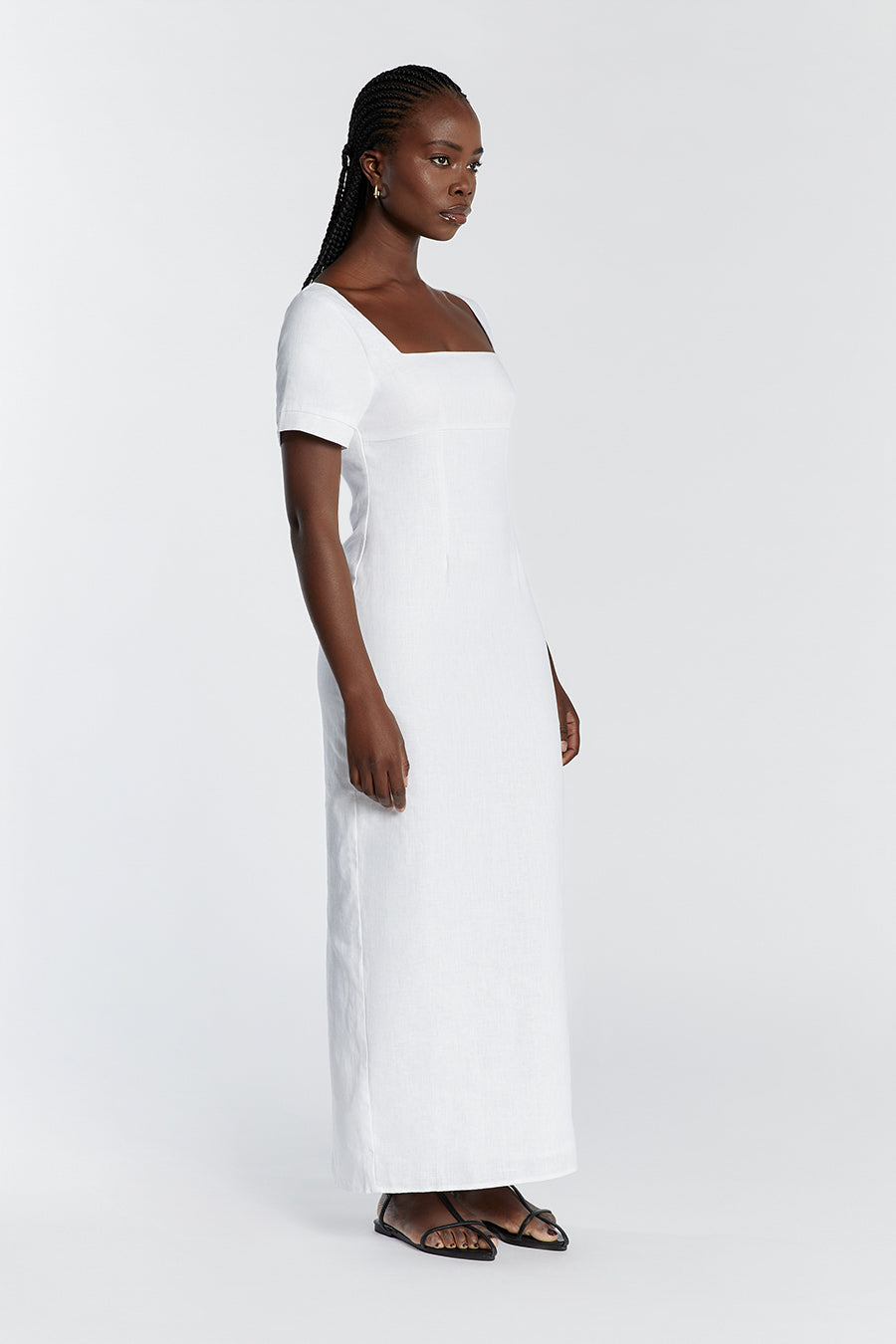 JAMIE WHITE LINEN MIDI DRESS