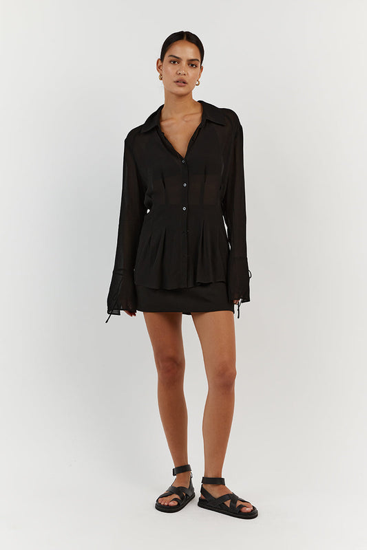 BOWIE BLACK SHEER VISCOSE SHIRT Clothing DISSH Boutiques 14 BLACK