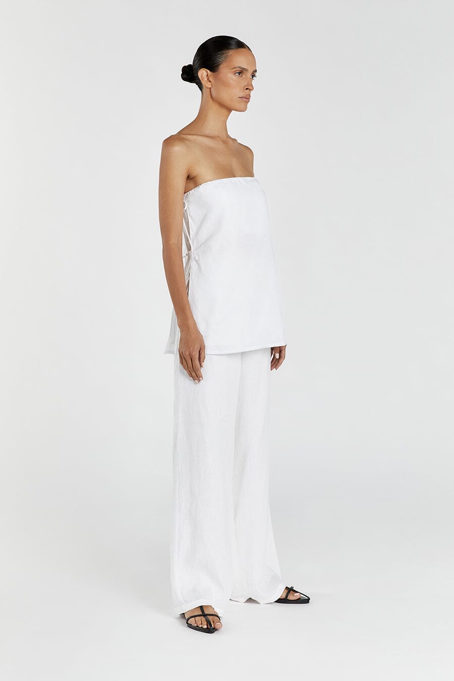 TORI WHITE LINEN STRAPLESS TOP