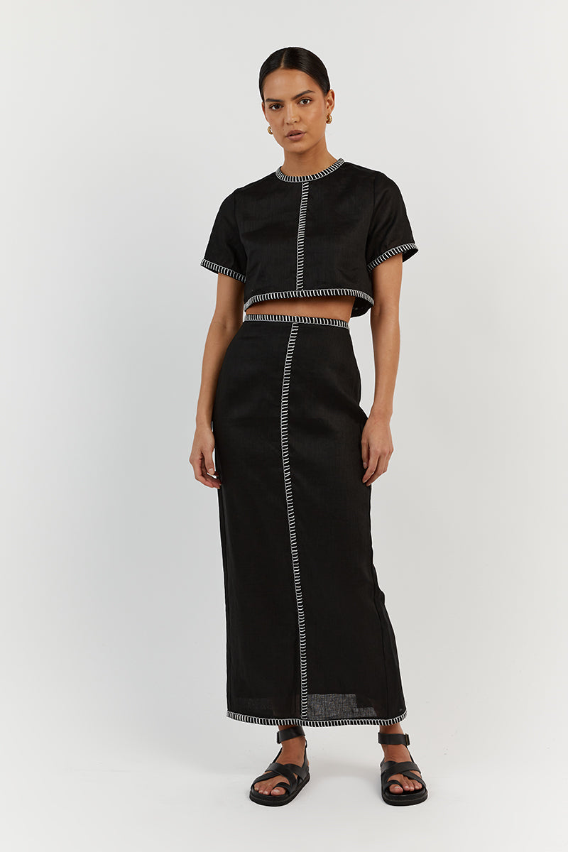 BELLA BLACK LINEN CROP TOP Clothing DISSH Boutiques 12 BLACK