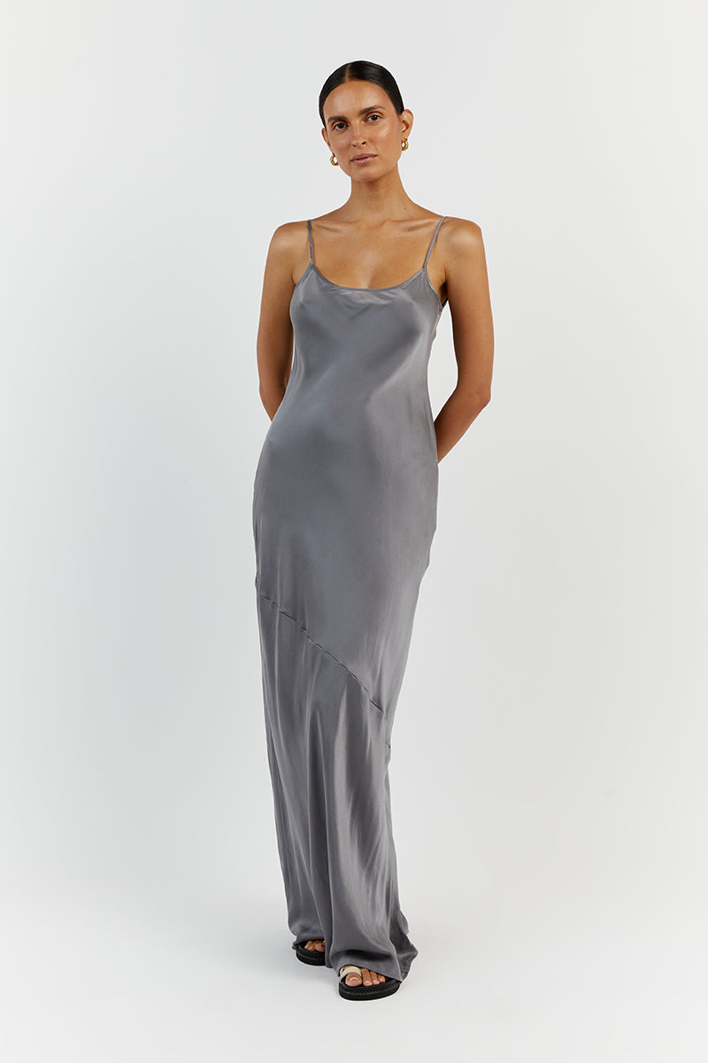 LAYLA CHARCOAL SILK MAXI DRESS Clothing DISSH Boutiques 16 CHARCOAL