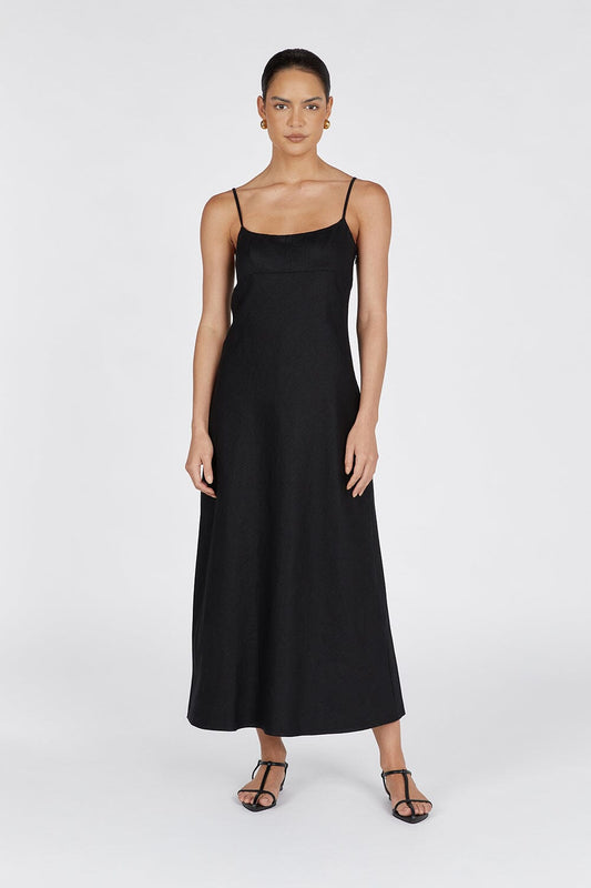 LUCIA BLACK LINEN MIDI DRESS Clothing DISSH Boutiques 16 BLACK