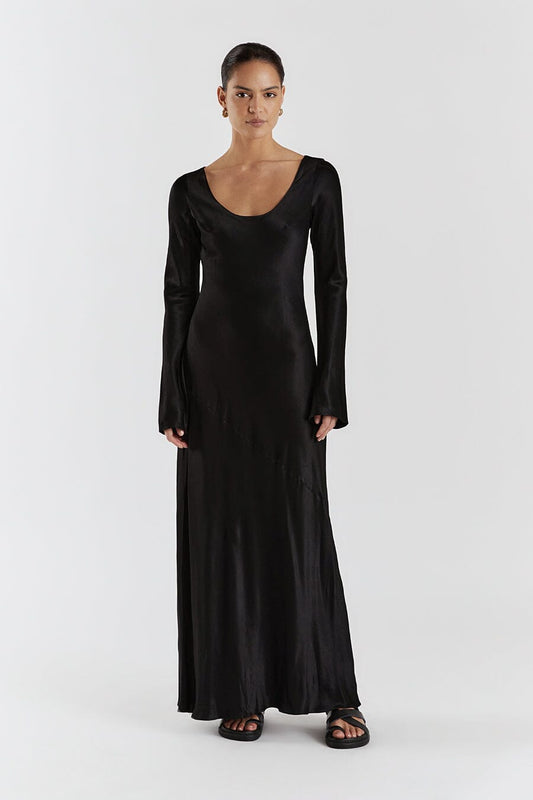 LEA BLACK SLEEVED SATIN MAXI DRESS Clothing DISSH Boutiques 6 BLACK