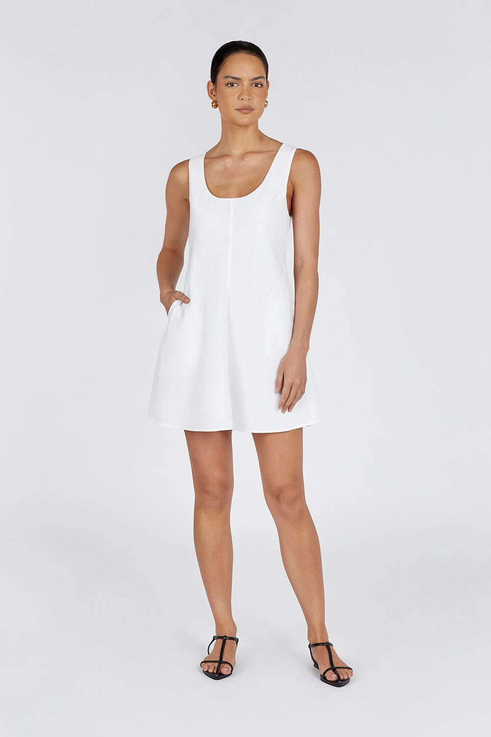 MONICA WHITE LINEN SCOOP MINI DRESS Clothing DISSH Boutiques 6 WHITE