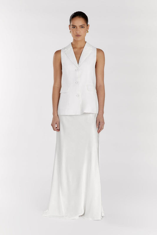 KRISTIN WHITE LINEN LONGLINE VEST