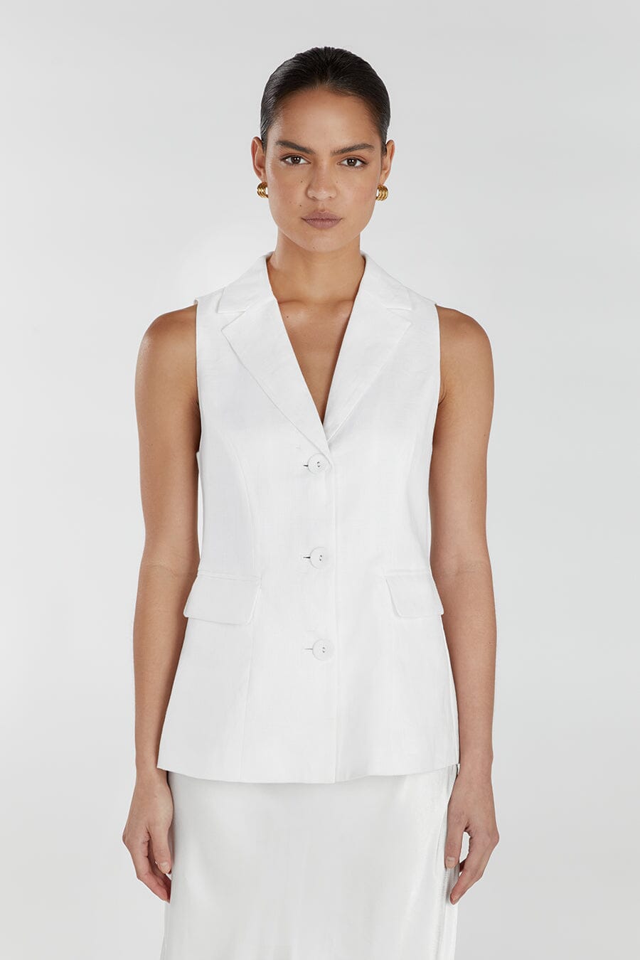 KRISTIN WHITE LINEN LONGLINE VEST
